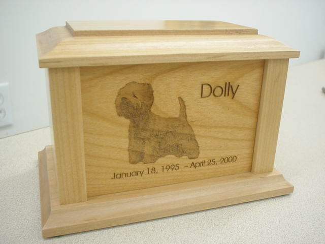 Laser engraved wooden memorial pet urn Dogs Cats